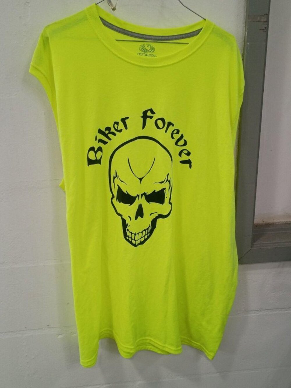 Fruit of the Loom Biker Forever Skull Sleeveless Tee Neon Yellow 2XL